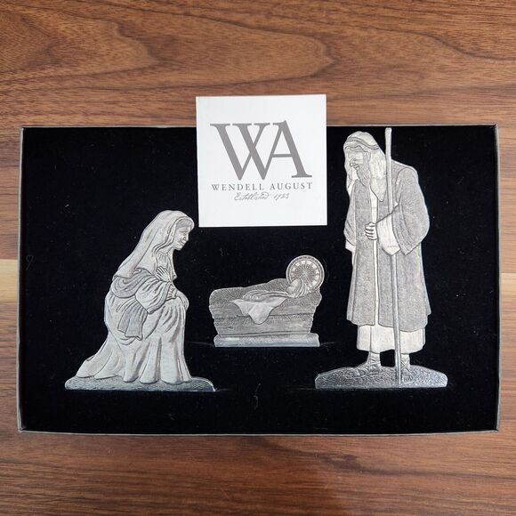 Wendell August Forge Metal Aluminum Christmas Nativity 3 Piece Set Handcrafted